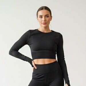All in Motion Black Ribbed Crop Long Sleeve Top - Size M
